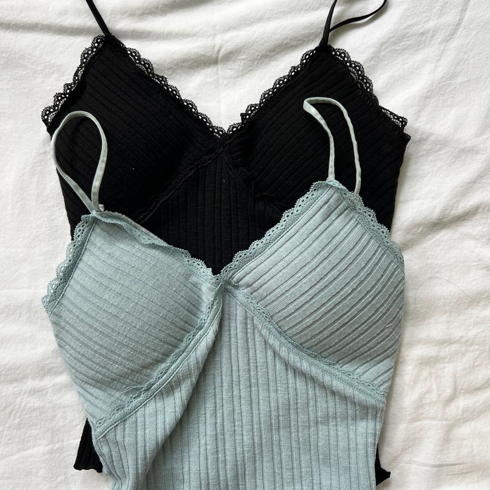 Black and Light Blue Ribbed Camisole Set - Picture 2 of 6
